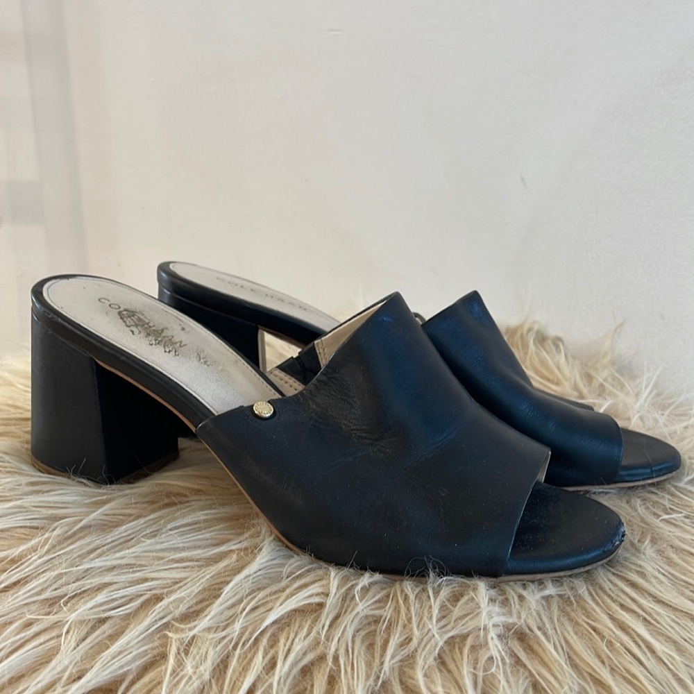 Cole Haan Black leather Sandals Open Back open toe Block heel